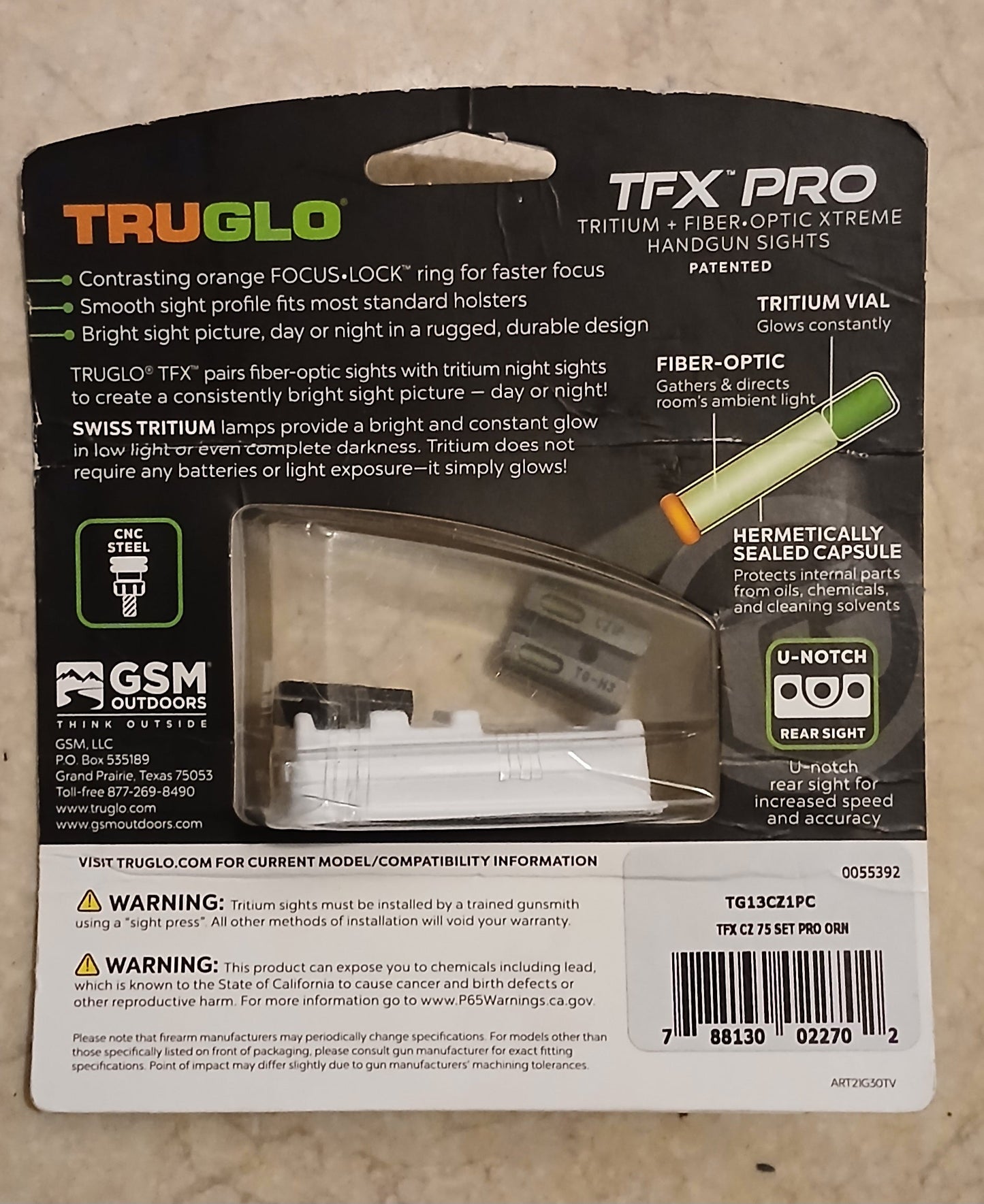 TRUGLO TFX Pro — TFX™ Pro Tritium + Fiber-Optic Handgun Sights (Marked: CZ 75 Series) — New, Sealed Retail Pack tmot.store