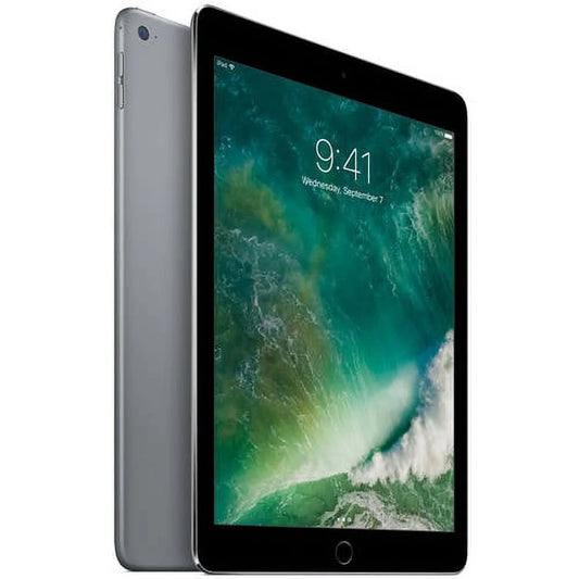 iPad with a green and blue wallpaper on a white background