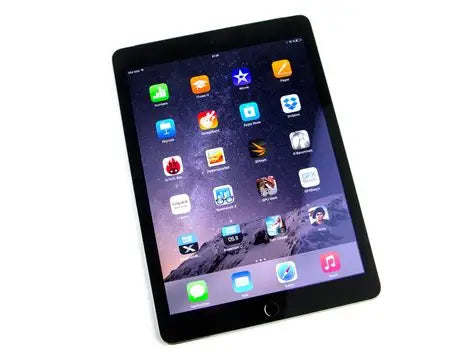 Black tablet with app icons on a white background