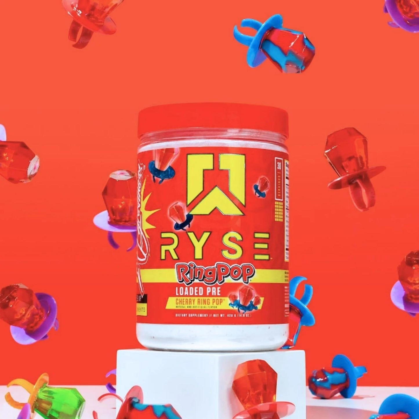 Ryse Up Supplements Loaded Pre-Workout Powder Official Ring Pop® Cherry Flavor | Fuel Your Greatness, Pump, Energy Strength, 438 Gram tmot.store