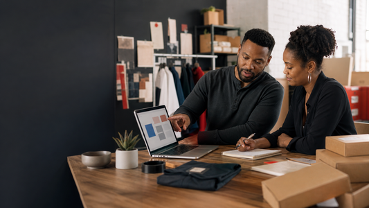 Small-business owner and consultant reviewing an ecommerce growth plan