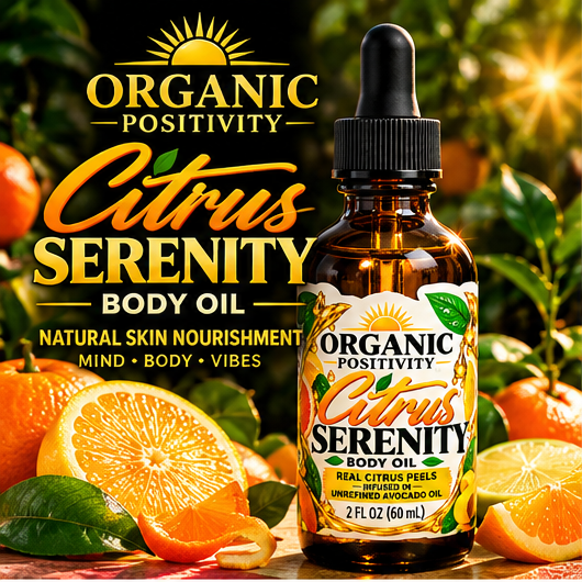 Citrus Serenity body oil with fresh citrus, promotional styled product image