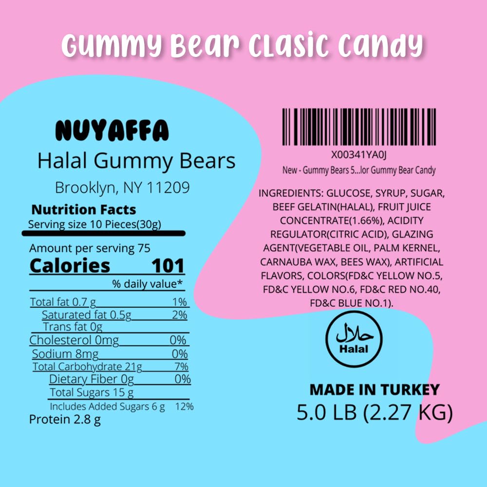 NUYAFFA Halal Gummy Bears – 5 lb Bulk Bag