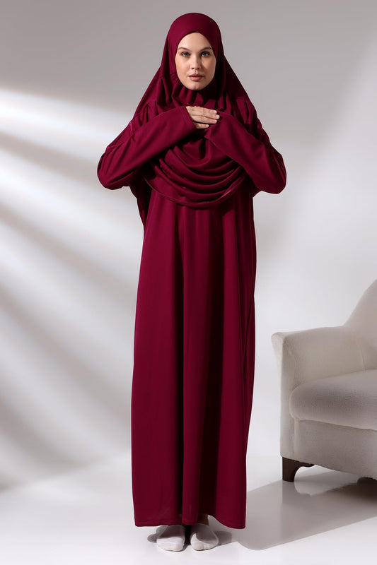 One-Piece Long Sleeve Islamic Prayer Dress & Prayer Rug & Beads, Islamic Set