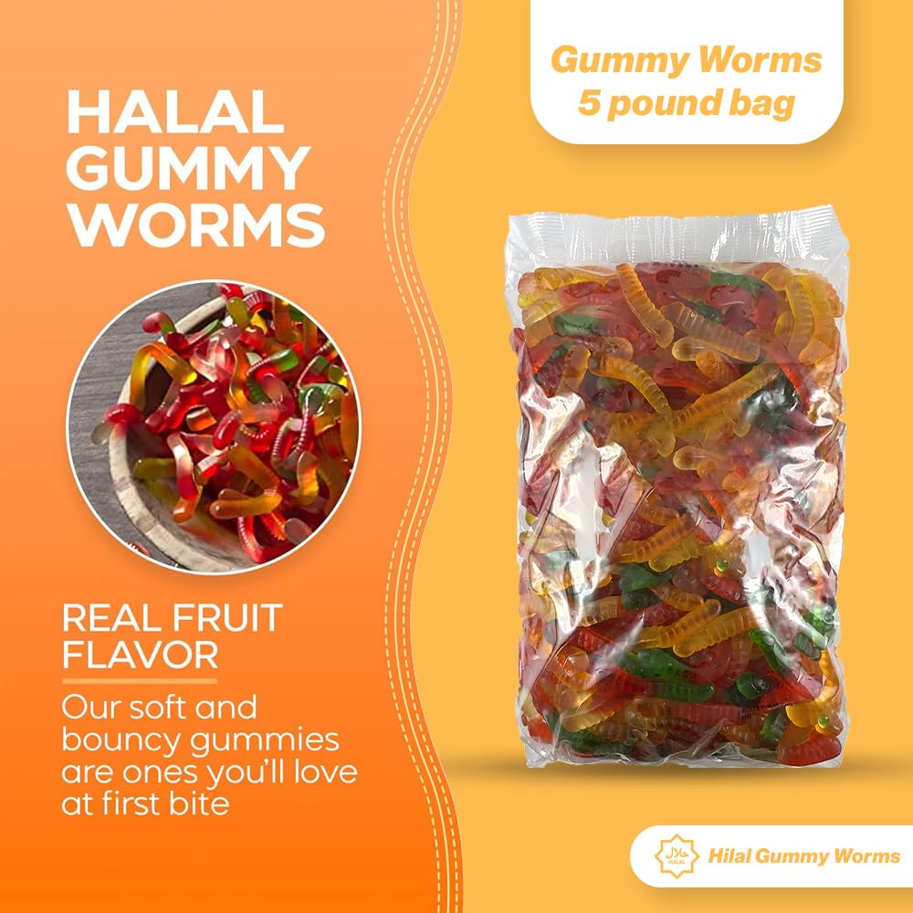 NUYAFFA Halal Gummy Worms – 5 lb Bulk Bag