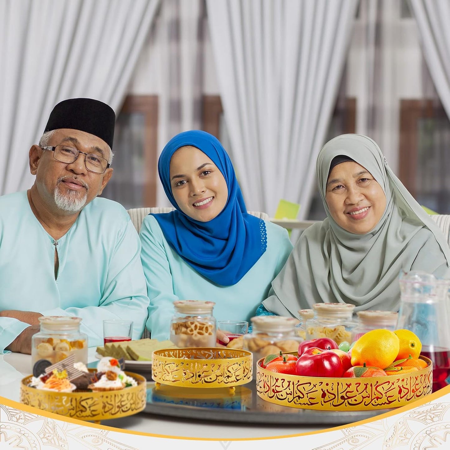 Ramadan Round Metal Serving Trays – Set of 3 (Gold)