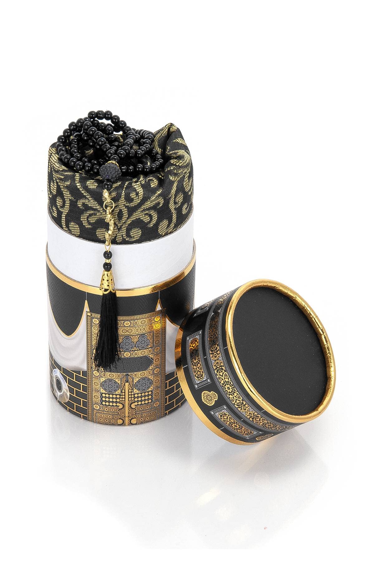 Ihvan Muslim Prayer Rug & Beads Gift Set – Elegant Black Sajadah