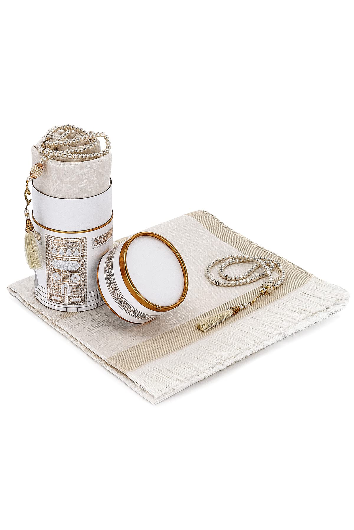 Ihvan Muslim Prayer Rug & Beads Gift Set – Elegant Black Sajadah