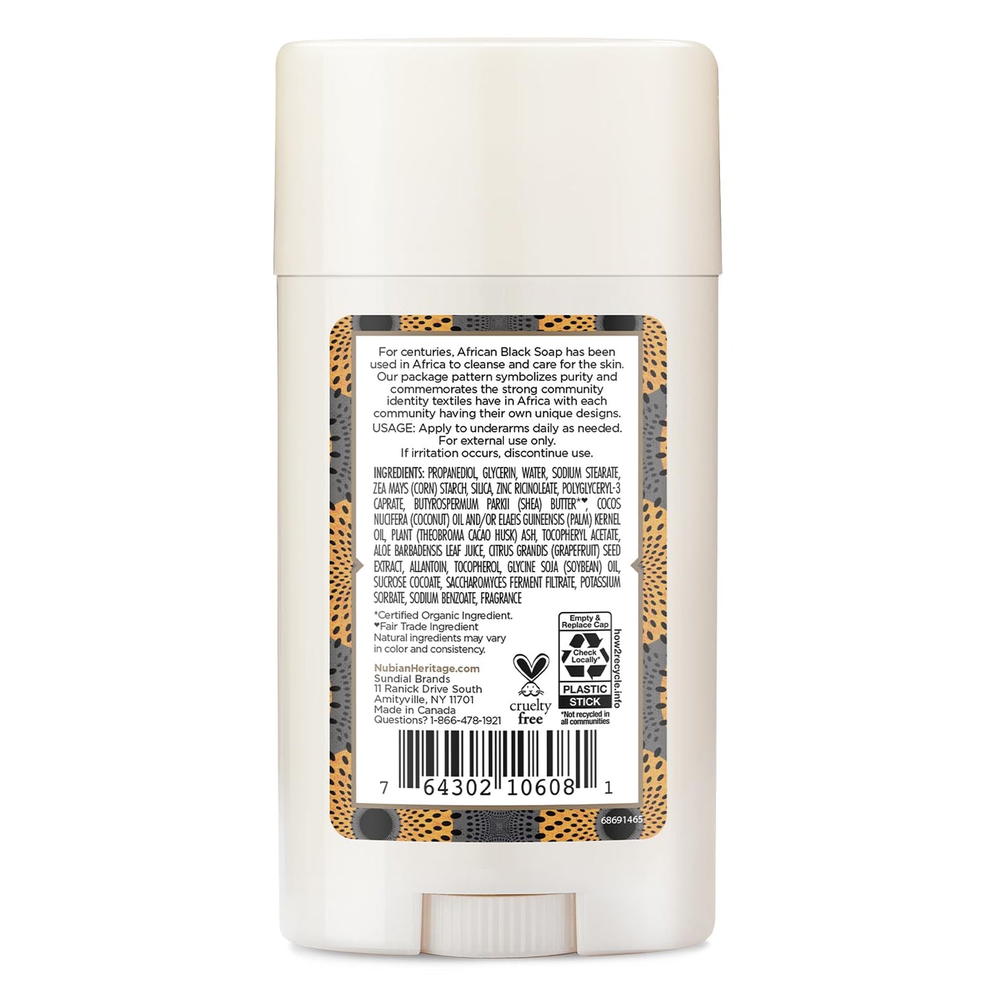 Nubian Heritage African Black Soap 24 Hour Natural Deodorant, 2.25 Oz