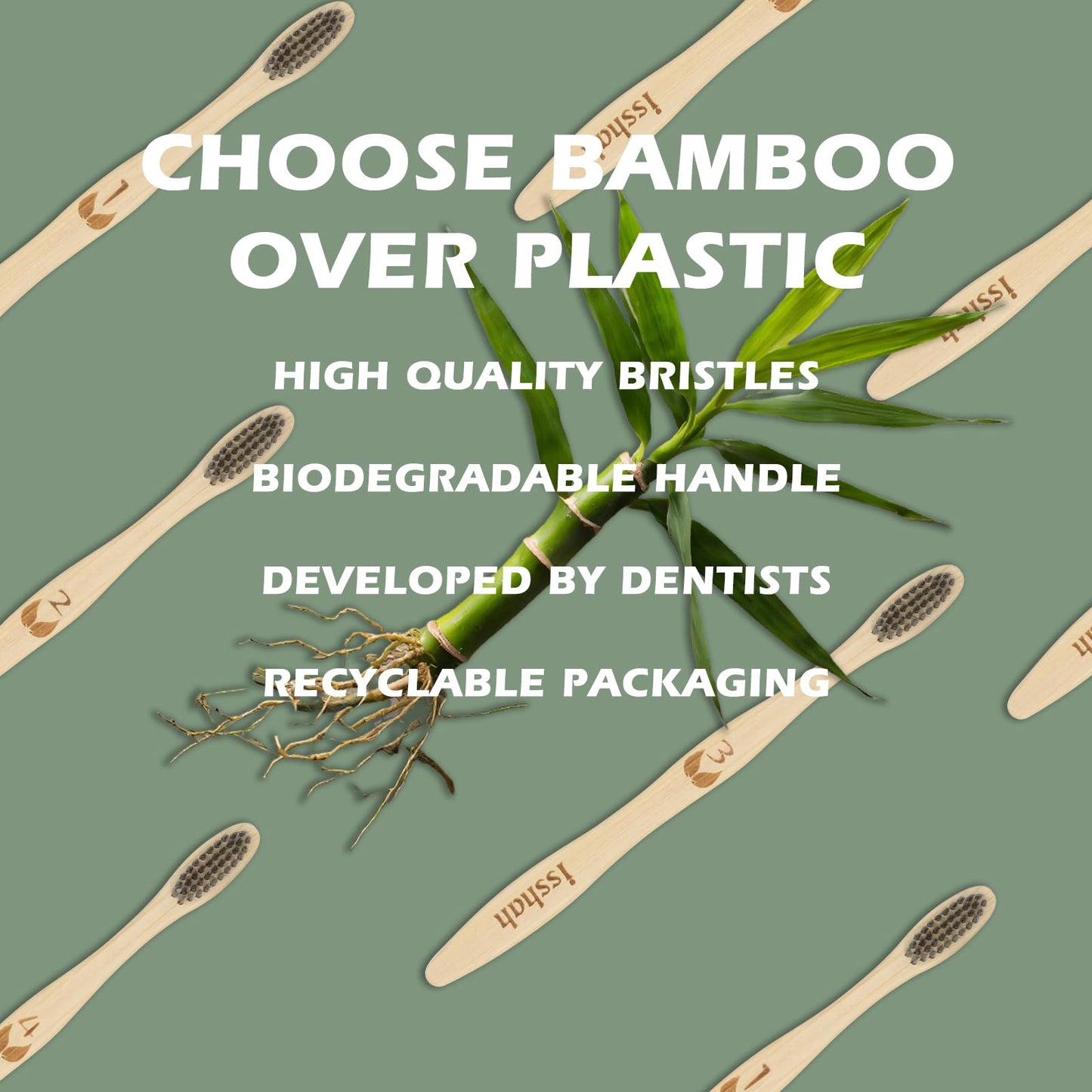 Isshah Charcoal & White Bamboo Toothbrush (12-Pack)
