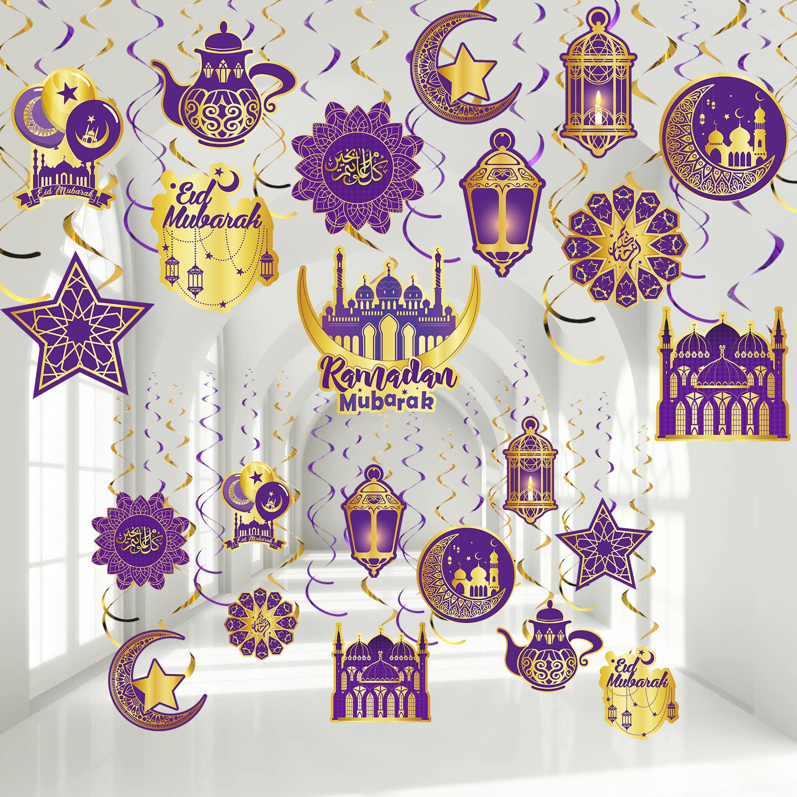 Ramadan Mubarak Hanging Swirl Decorations – Set of 30 🌙✨ tmot.store