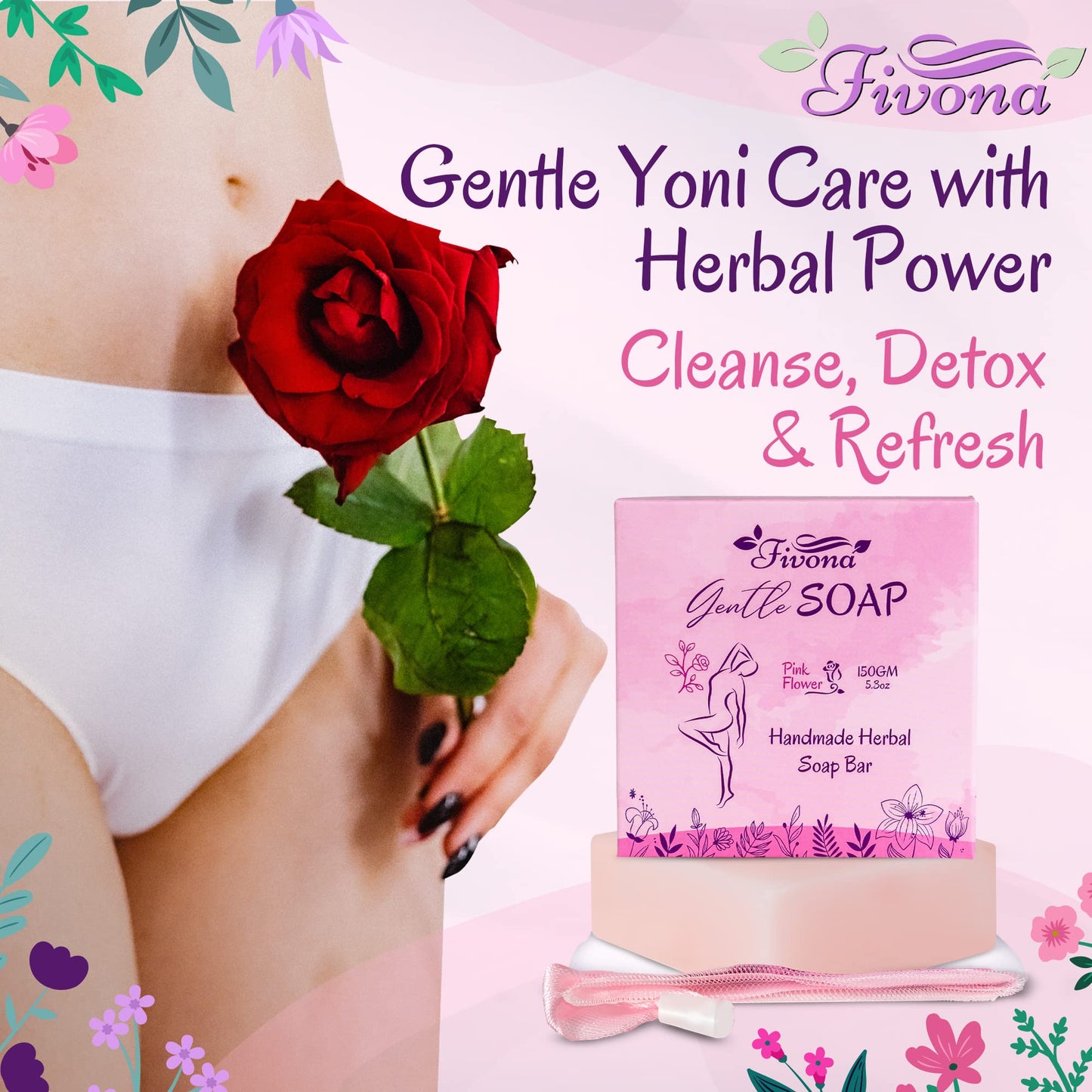 FIVONA Black Yoni Soap Herbal Bar Ideal for Feminine Wash and Whole Body