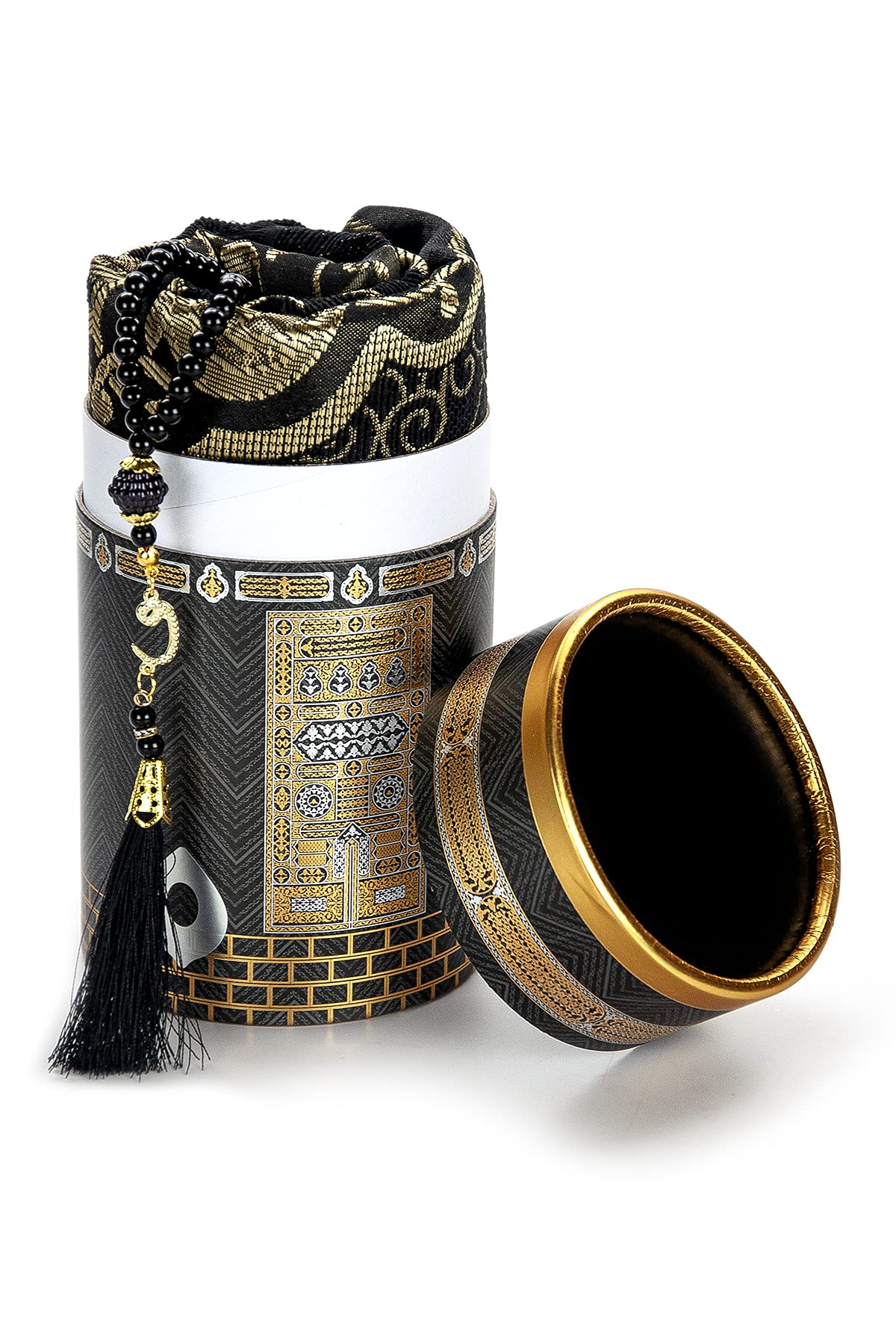 Ihvan Muslim Prayer Rug & Beads Gift Set – Elegant Black Sajadah