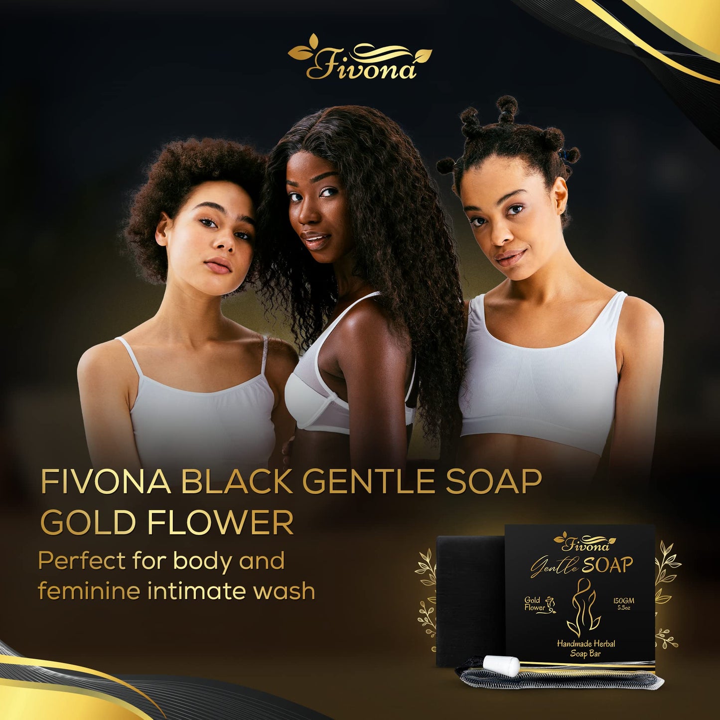 FIVONA Black Yoni Soap Herbal Bar Ideal for Feminine Wash and Whole Body