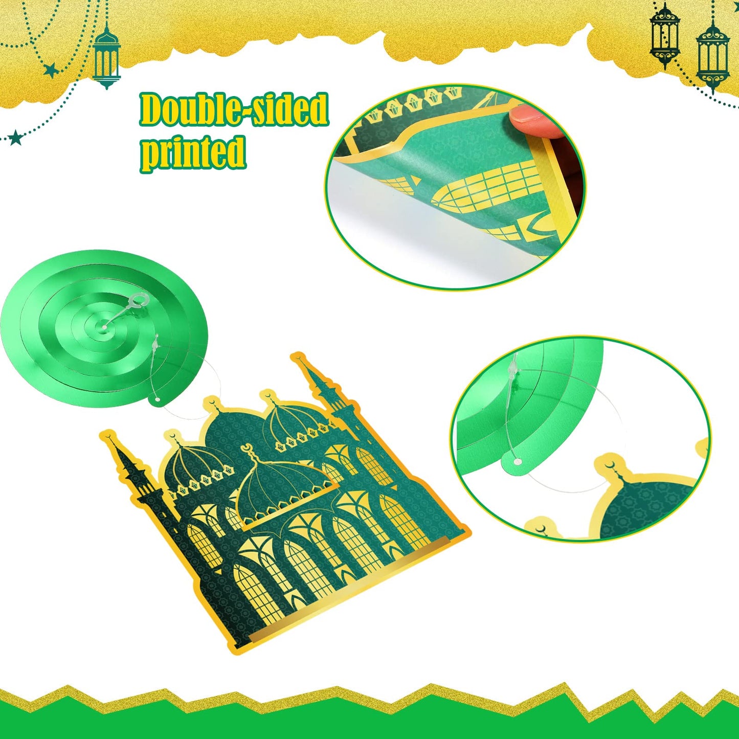 Ramadan Mubarak Hanging Swirl Decorations – Set of 30 🌙✨