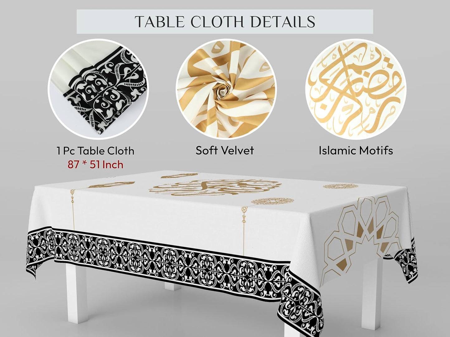 OLEEK Ramadan Tablecloth (87x51in) – Elegant 2025 Ramadan Decor