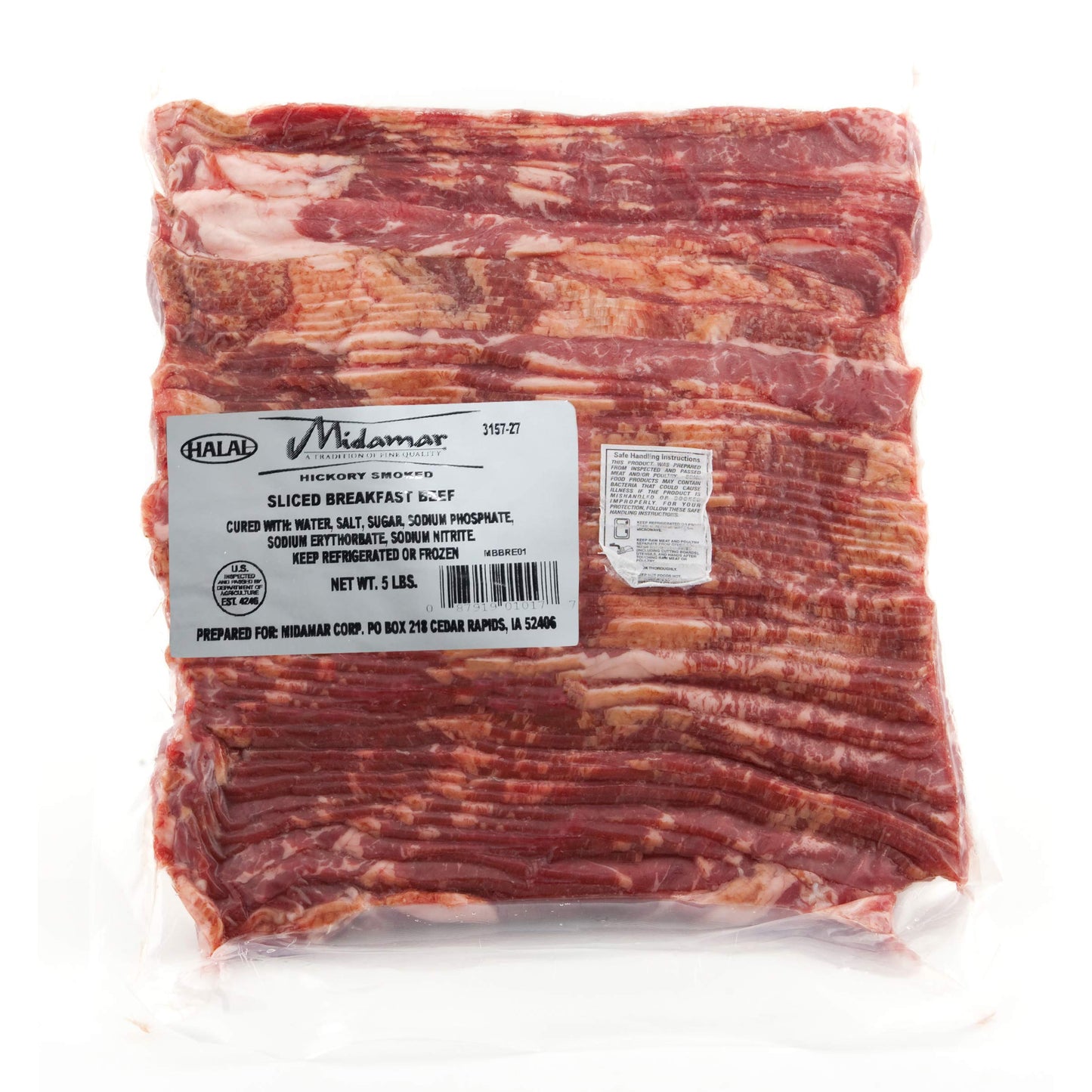 Halal Hickory Smoked Breakfast Beef Strips Midamar (5 lb.)/ (15lb.)