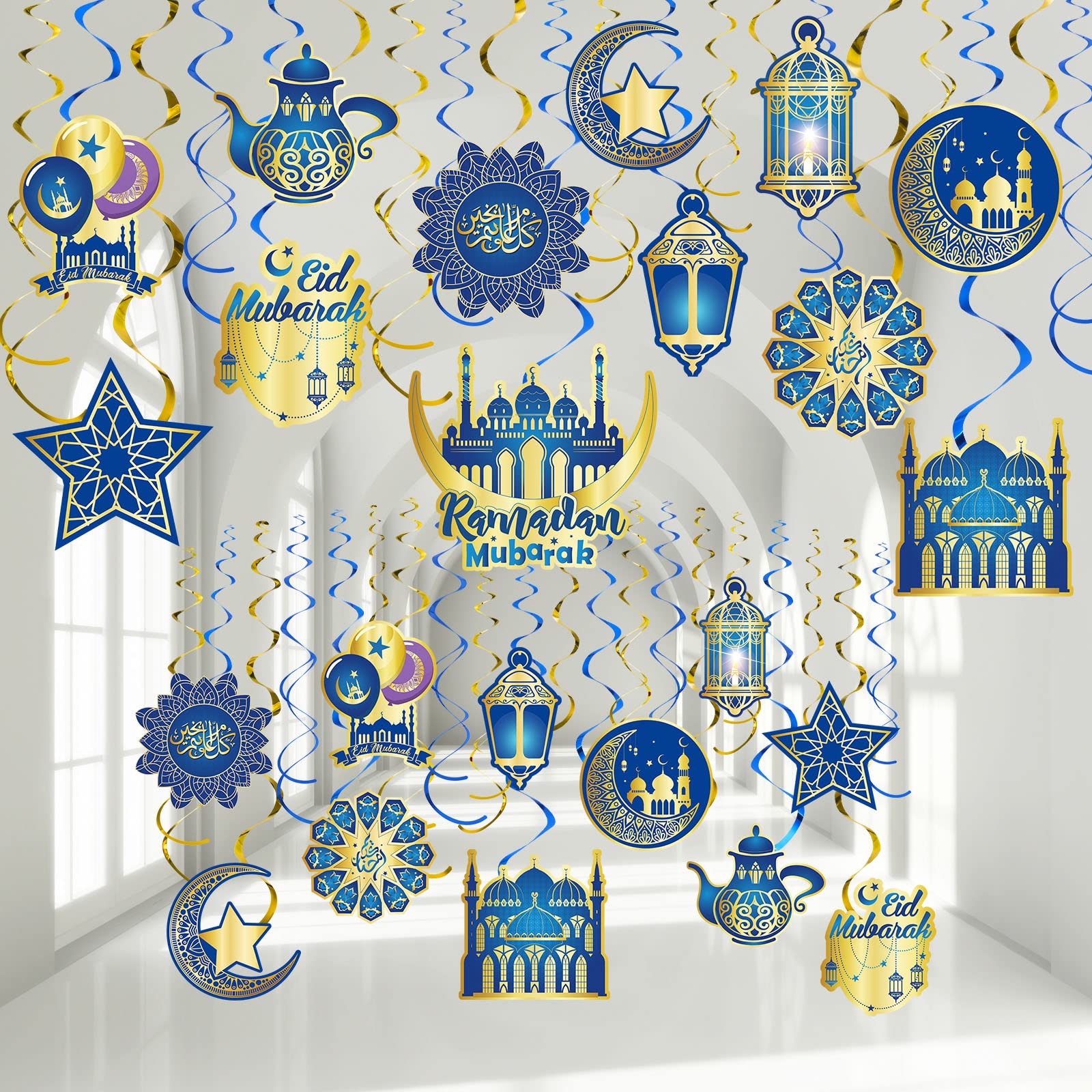 Ramadan Mubarak Hanging Swirl Decorations – Set of 30 🌙✨ tmot.store