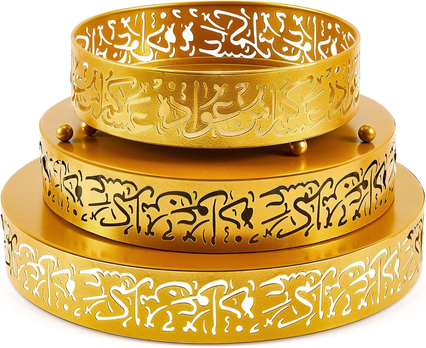 Ramadan Round Metal Serving Trays – Set of 3 (Gold)