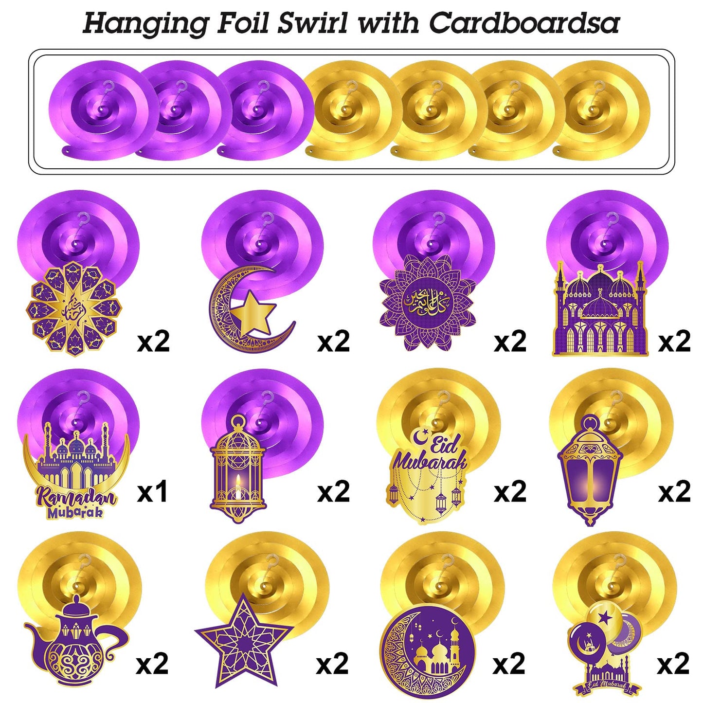 Ramadan Mubarak Hanging Swirl Decorations – Set of 30 🌙✨