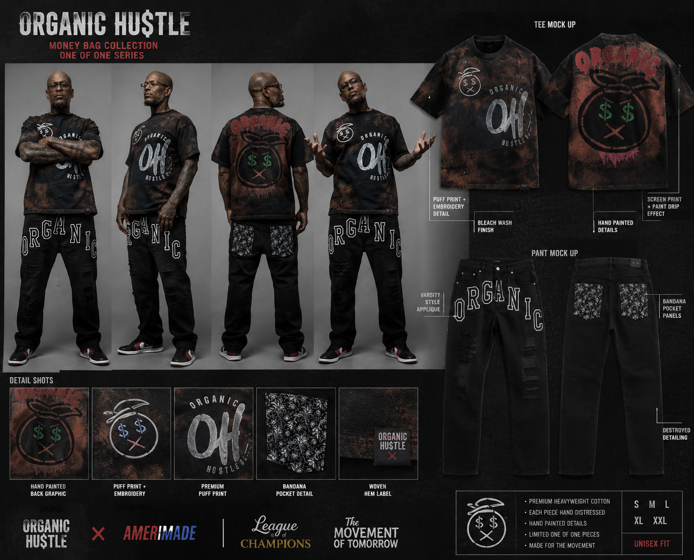 Organic Hustle — Bag Chaser 001 | One-of-One Set (Tee: L / Pants: 34x34)
