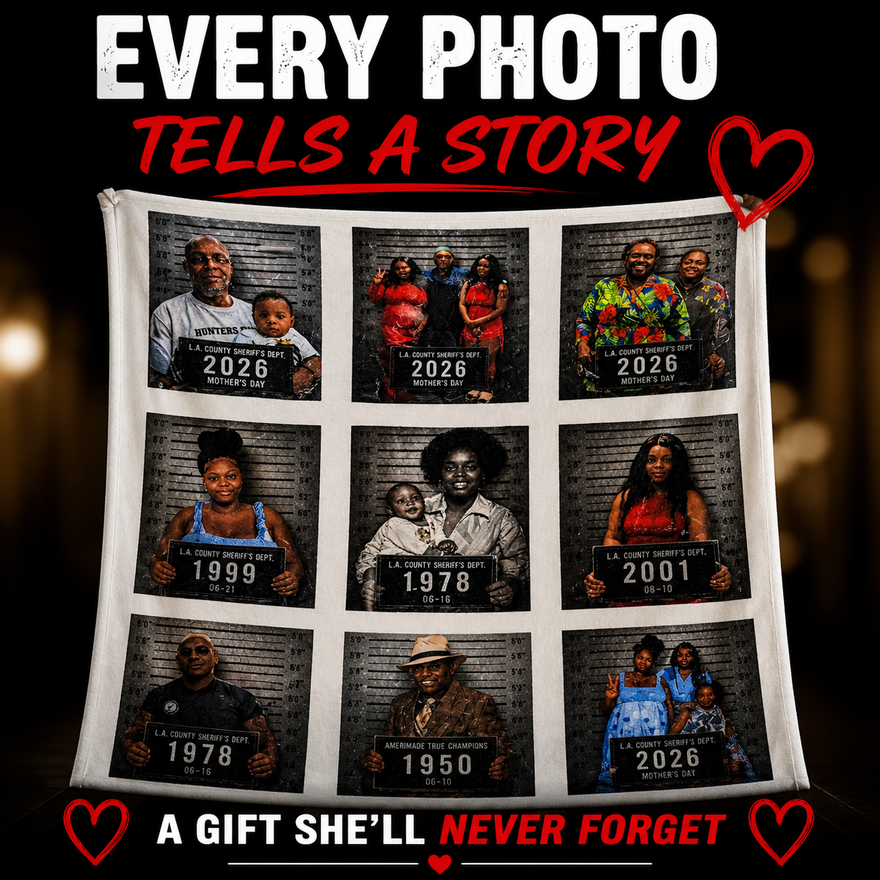 AMERIMADE Legacy Blanket™ – Custom 9 Photo Family Keepsake Gift