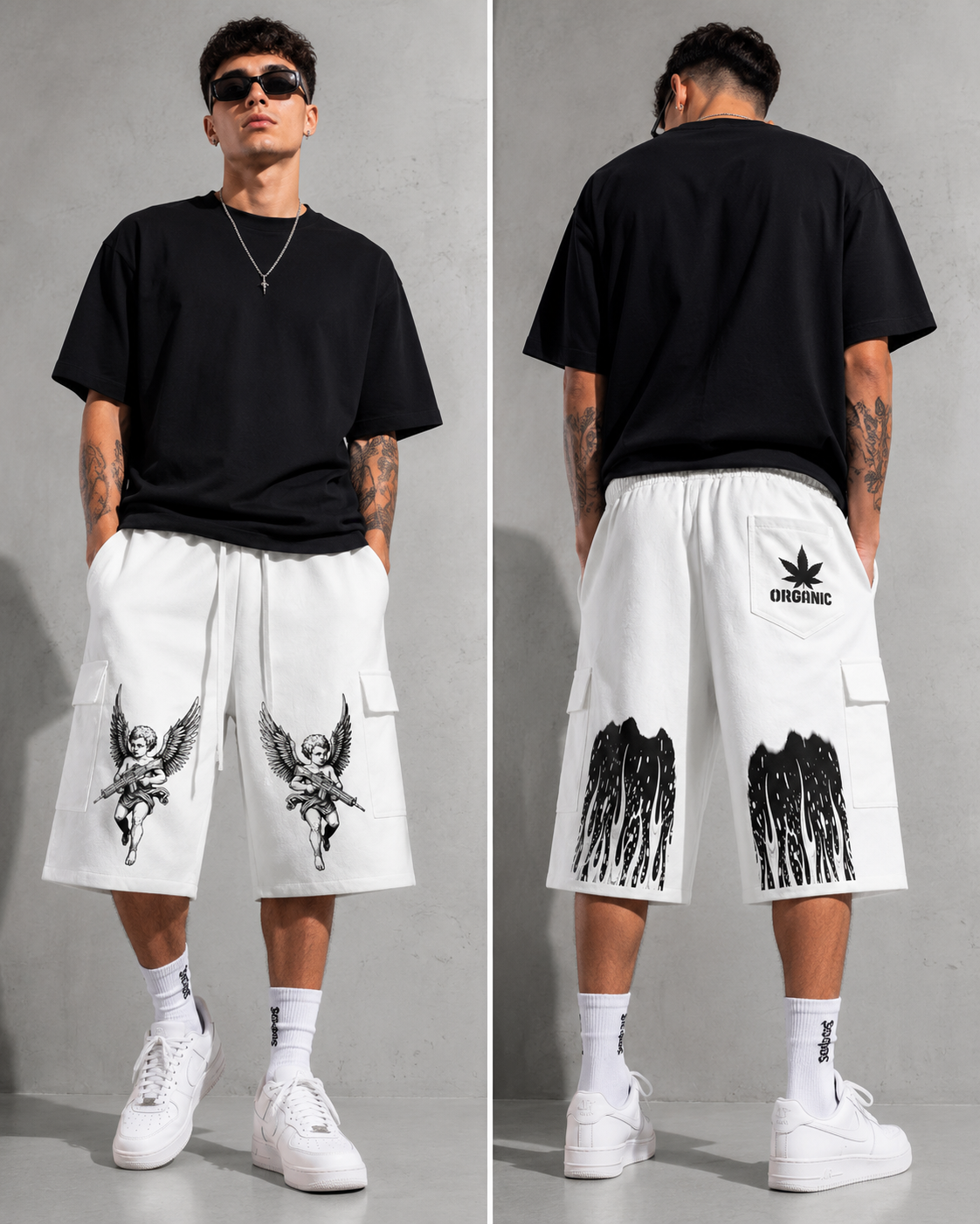 Organic Soulja Cargo Shorts | White & Tan Streetwear Cargo Shorts