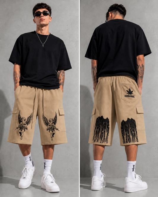 Organic Soulja Cargo Shorts | White & Tan Streetwear Cargo Shorts