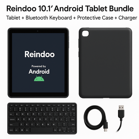 Reindoo 10.1” Android Tablet Productivity Bundle – Keyboard + Protective Case + Charger + 32GB MicroSD tmot.store