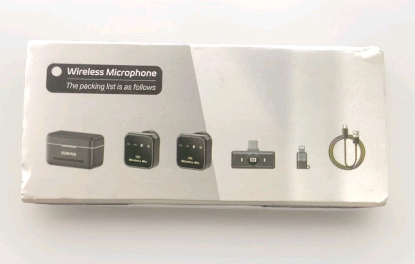 Wireless microphone packaging list on a white background