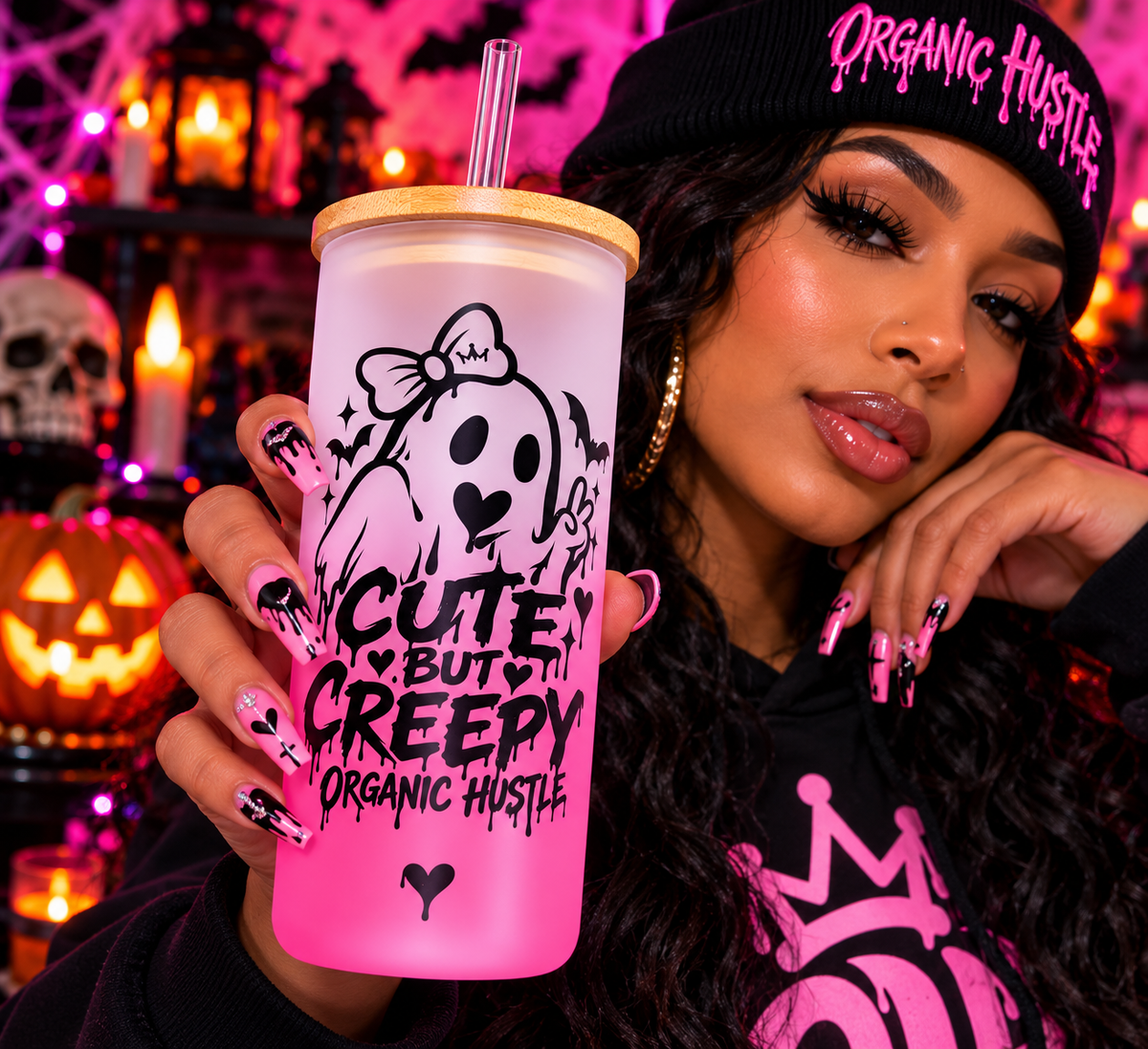 Cute But Creepy pink tumbler lifestyle front