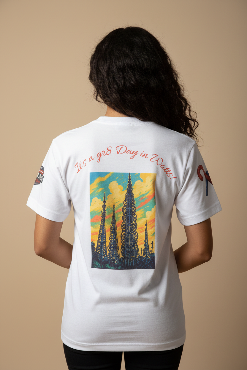 Model back view - Watts t-shirt