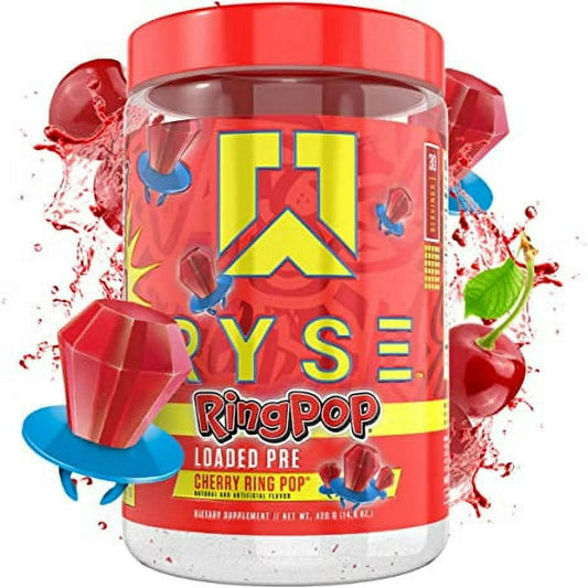Ryse Up Supplements Loaded Pre-Workout Powder Official Ring Pop® Cherry Flavor | Fuel Your Greatness, Pump, Energy Strength, 438 Gram tmot.store