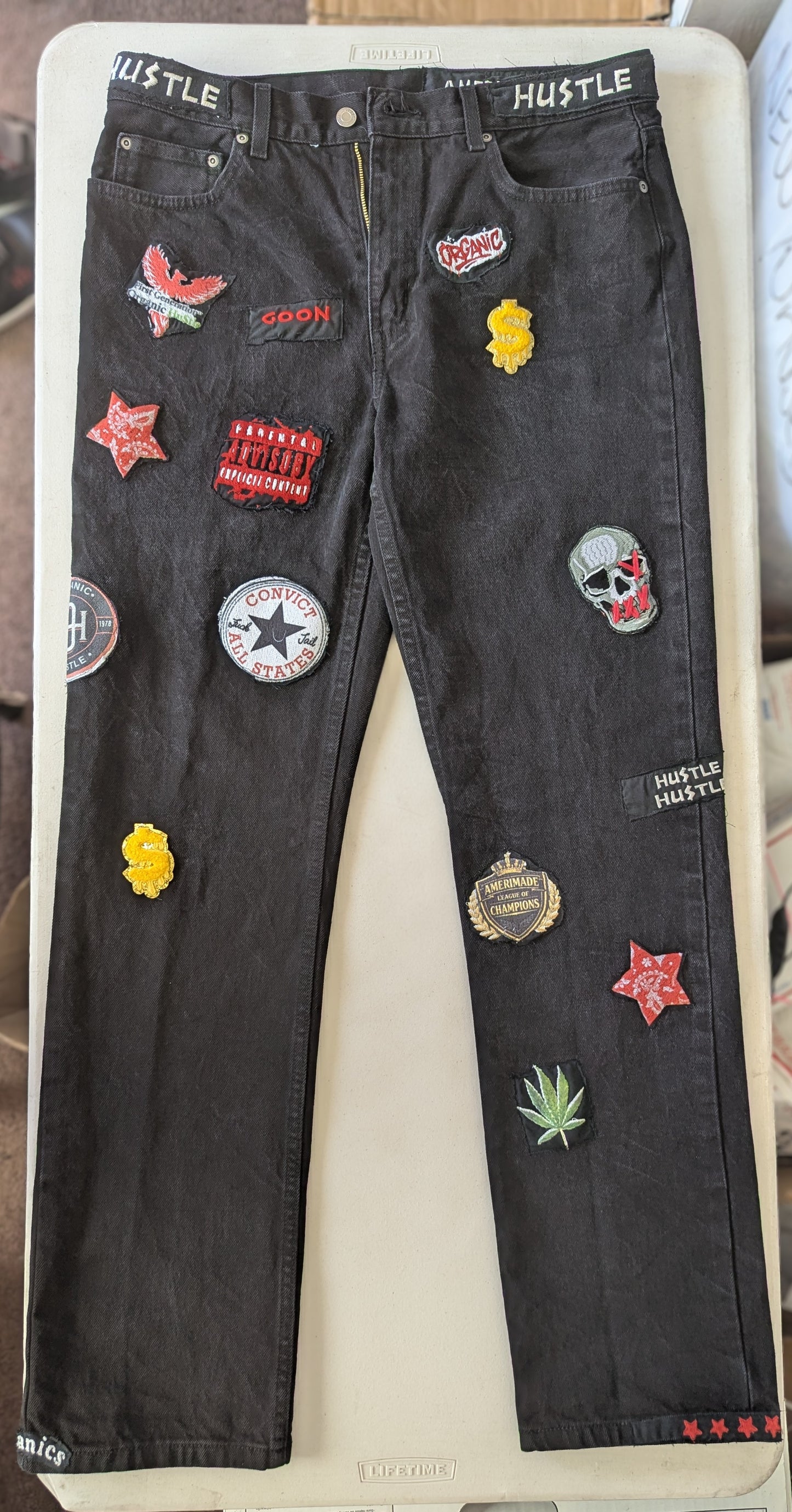 AMERIMADE Think Outside The Box Set – Graphic Sweatshirt + Organic Hu$tle Patchwork Jeans