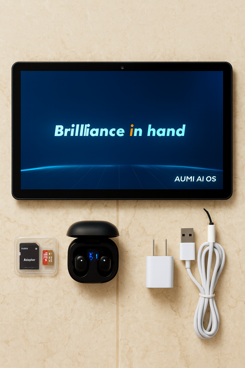 10.1” AUMI Android Tablet – Full Power Bundle (Charger + SD Kit + Wireless Earbuds) Open box, like-new tmot.store