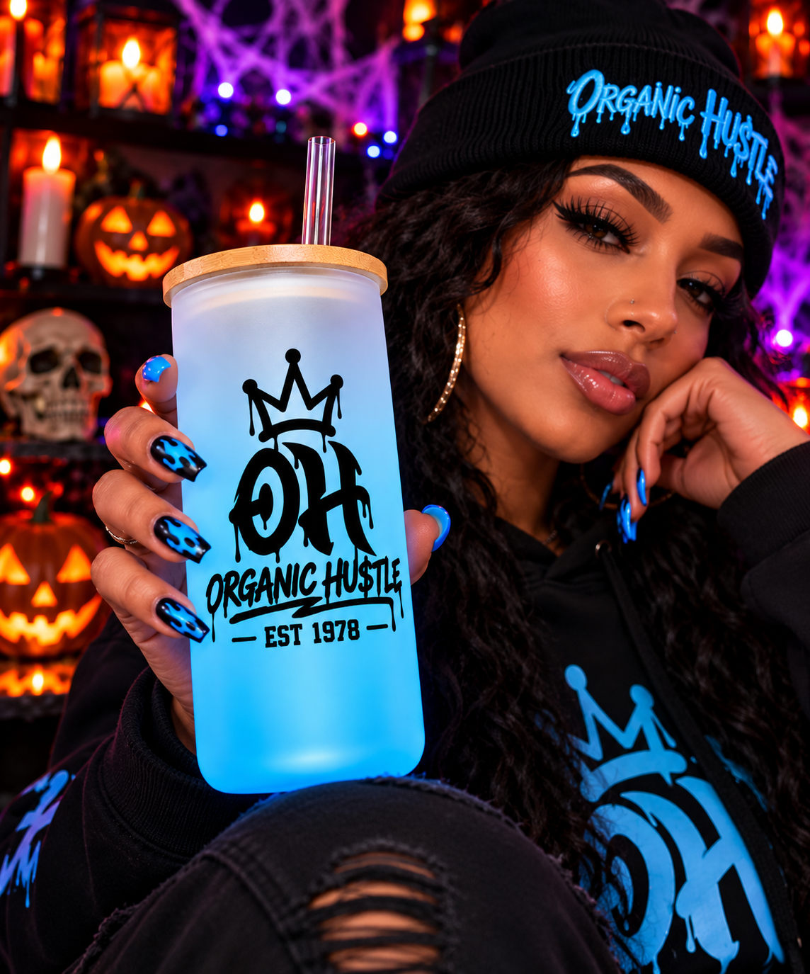 Nightmare Mode Halloween Blue Frosted Glass Tumbler – 16 oz