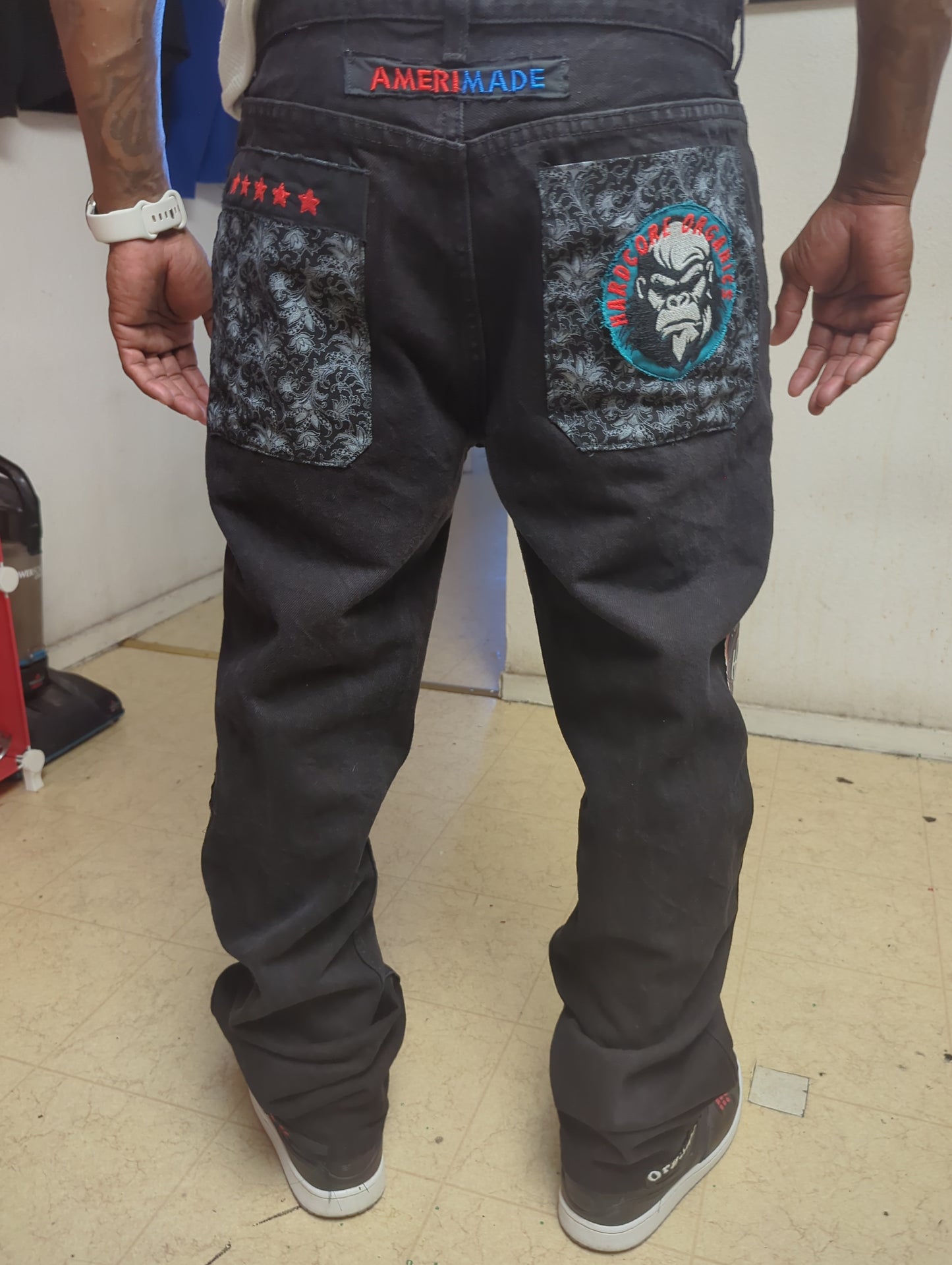 Organic Hu$tle Patchwork Jeans – Custom AMERIMADE Streetwear Denim (Men’s 34x34)