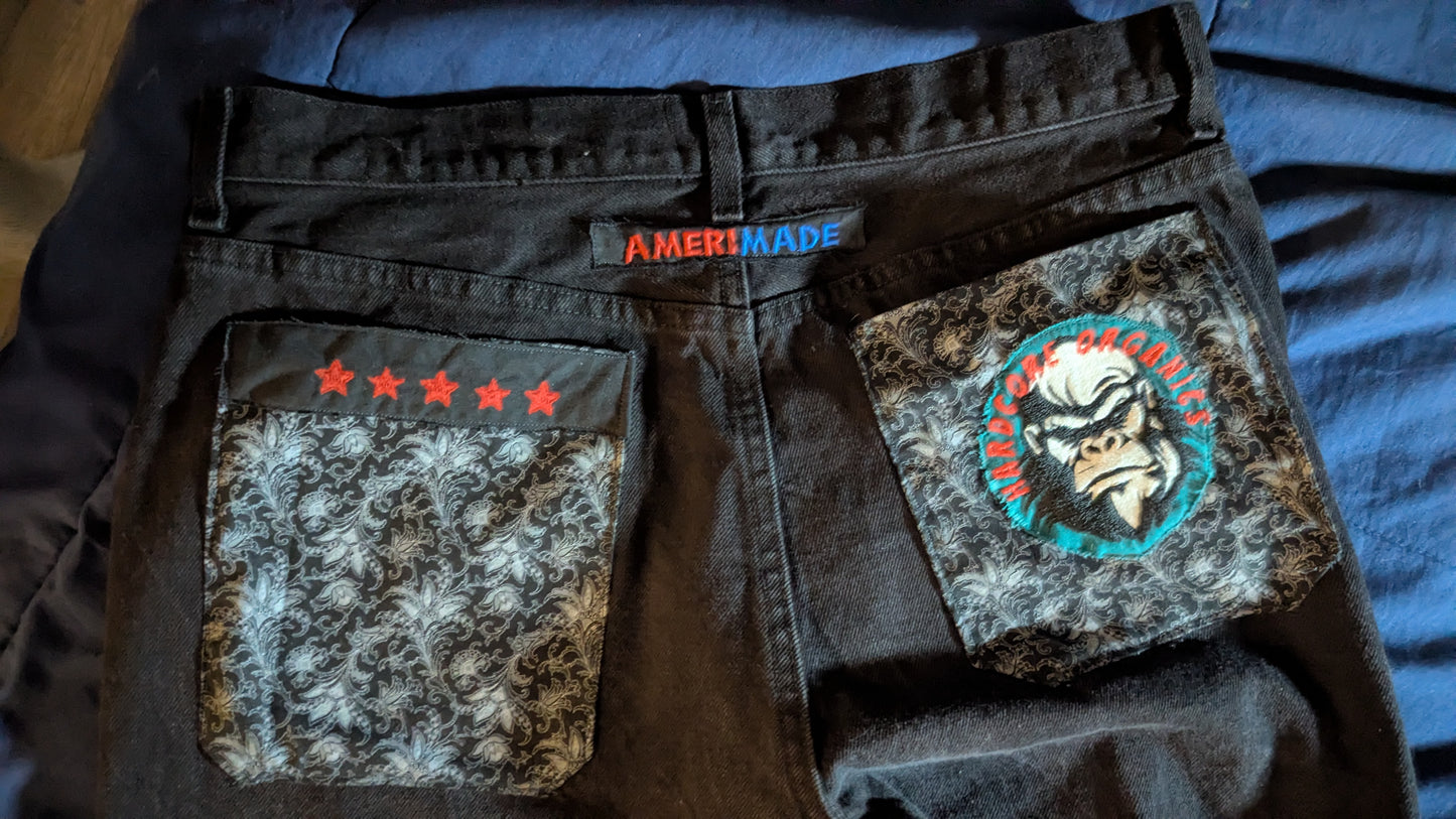 Organic Hu$tle Patchwork Jeans – Custom AMERIMADE Streetwear Denim (Men’s 34x34)