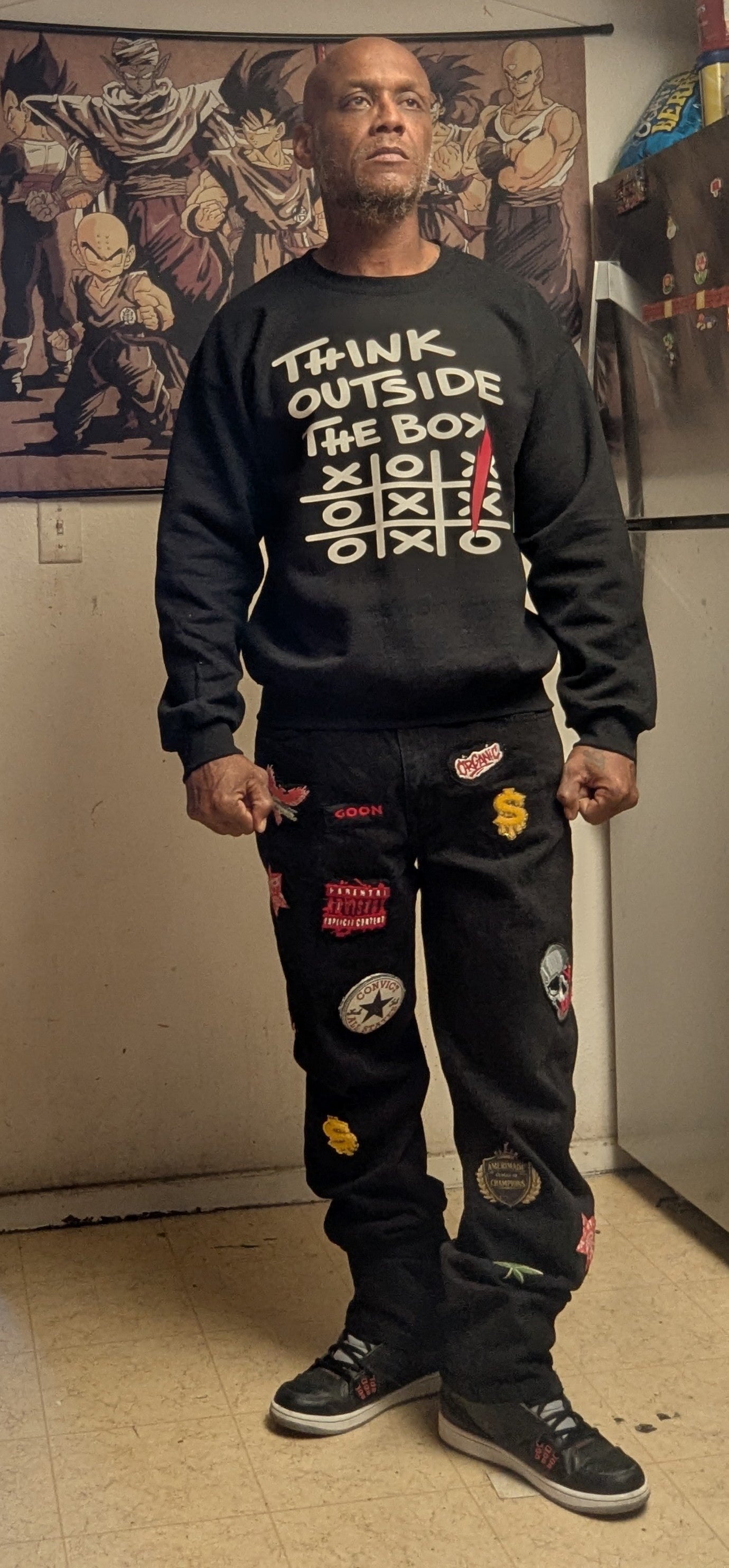 AMERIMADE Think Outside The Box Set – Graphic Sweatshirt + Organic Hu$tle Patchwork Jeans