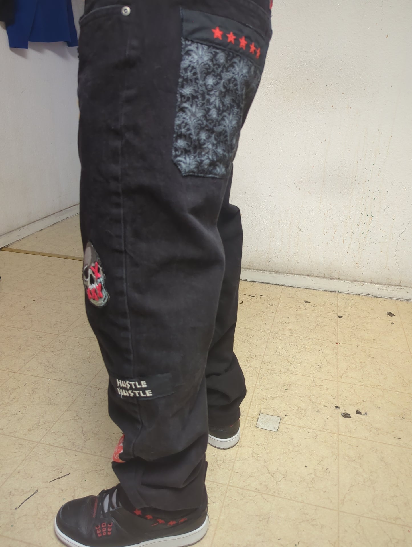 Organic Hu$tle Patchwork Jeans – Custom AMERIMADE Streetwear Denim (Men’s 34x34)