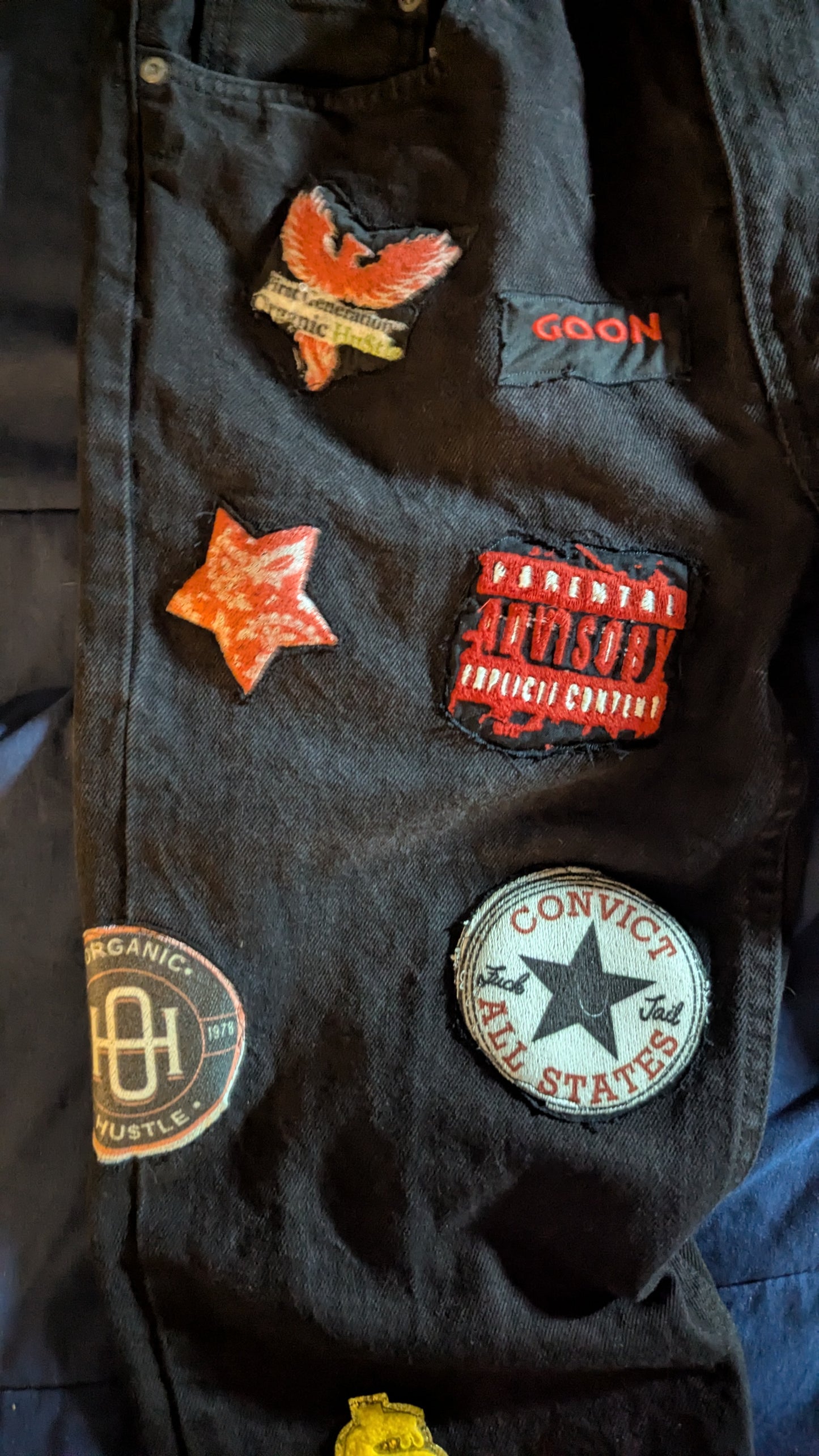 Organic Hu$tle Patchwork Jeans – Custom AMERIMADE Streetwear Denim (Men’s 34x34)