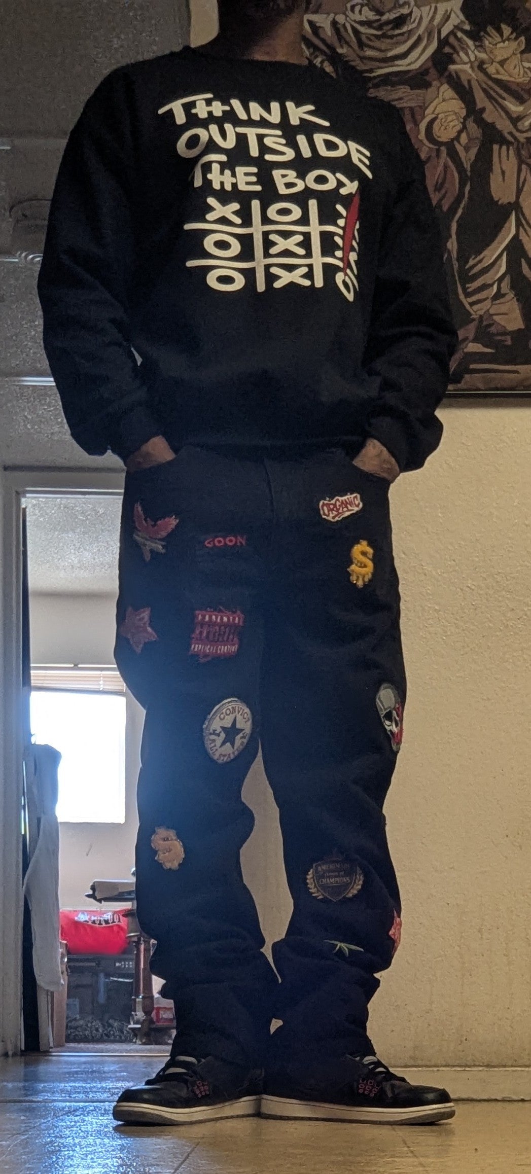 AMERIMADE Think Outside The Box Set – Graphic Sweatshirt + Organic Hu$tle Patchwork Jeans