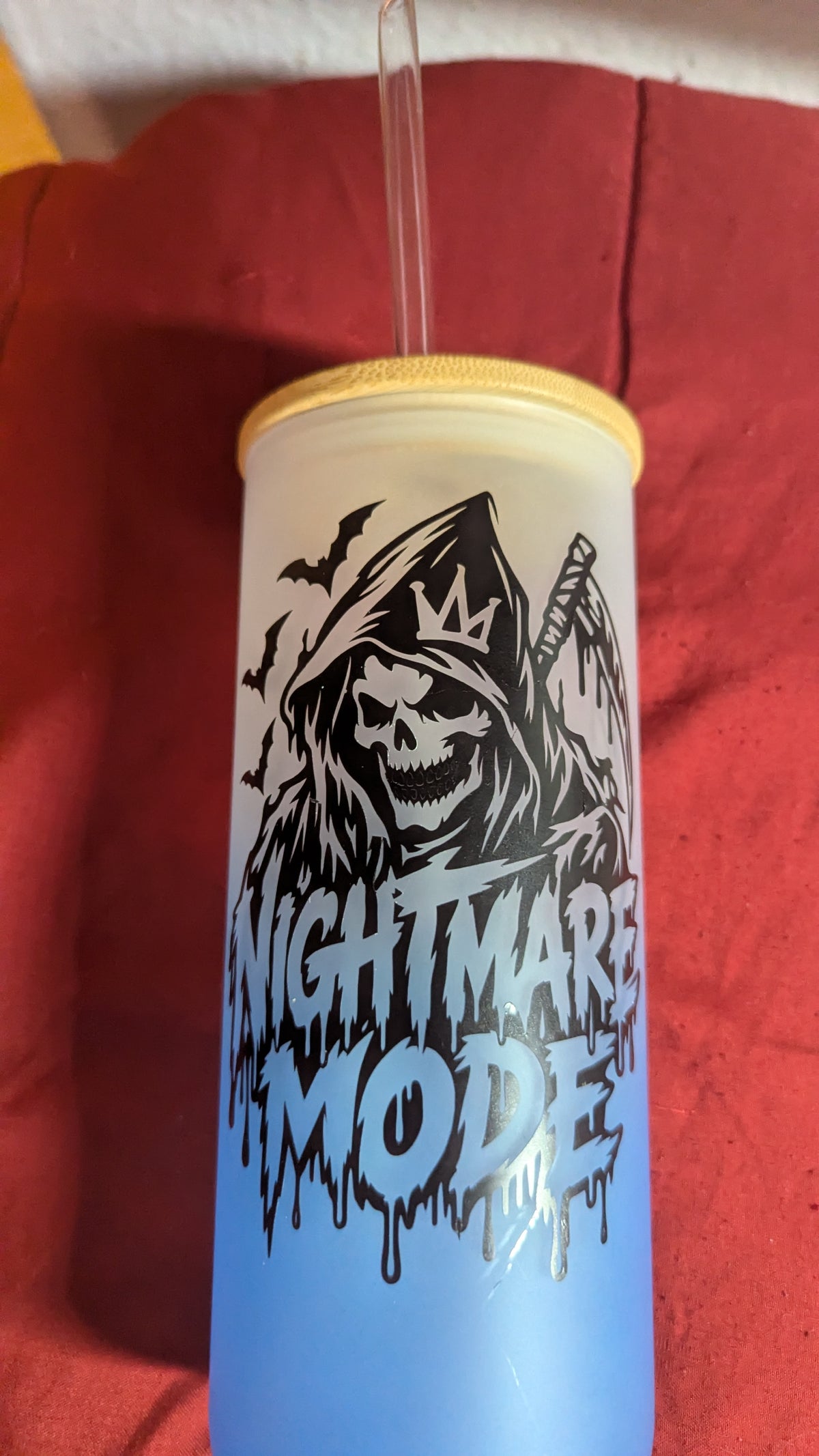 Nightmare Mode Halloween Blue Frosted Glass Tumbler – 16 oz