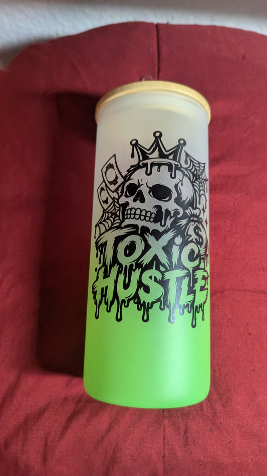 Toxic Hu$tle Halloween Green Frosted Glass Tumbler – 16 oz