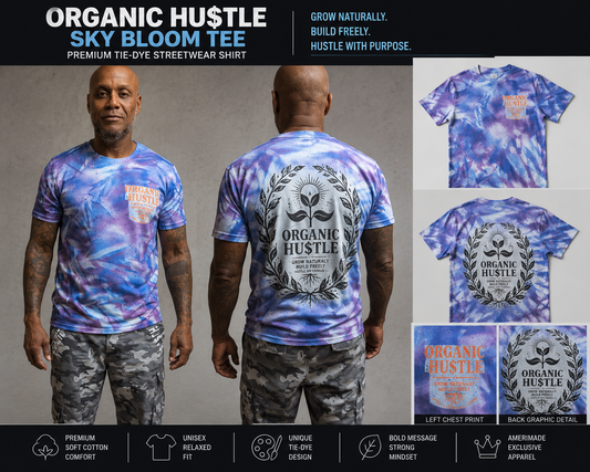 Organic Hu$tle Sky Bloom Tee | Premium Tie-Dye Streetwear Shirt
