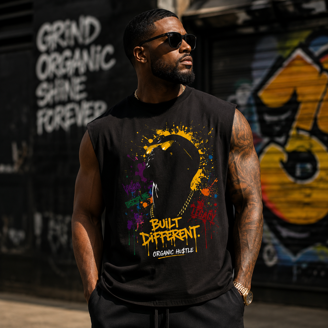 Organic Hu$tle “Built Different” Oversized Sleeveless Tee