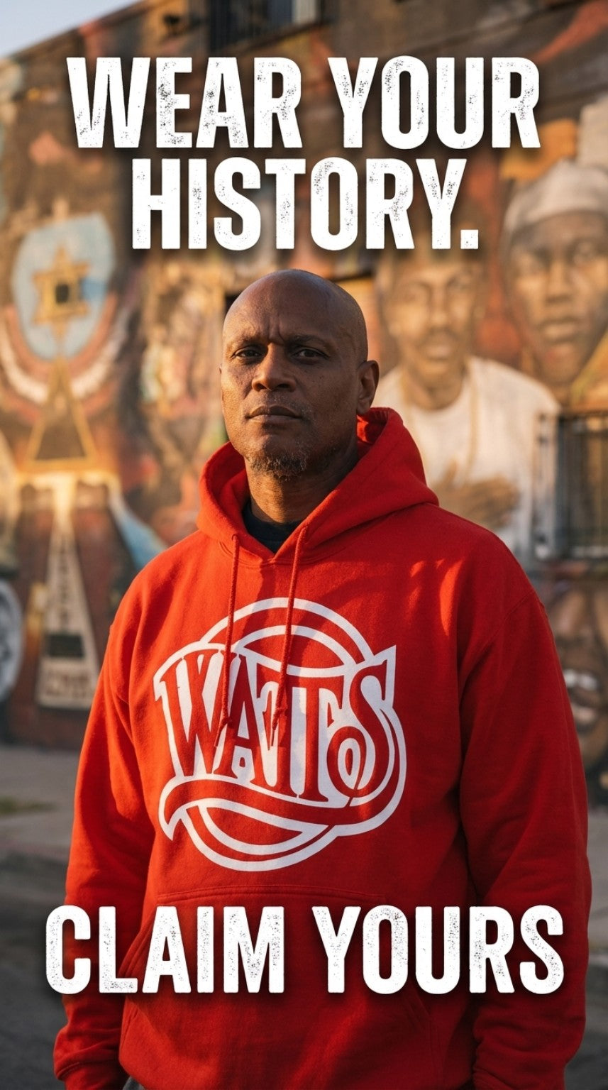 AI-generated promotional lifestyle image of red Watts hoodie